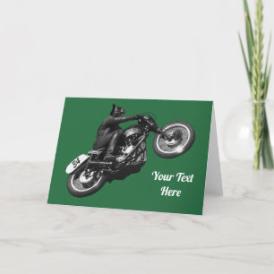 Tarjeta Festiva gato divertido motocicleta antigua