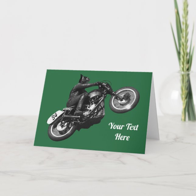 Tarjeta Festiva gato divertido motocicleta antigua (Anverso)