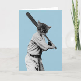 Tarjeta Festiva gato divertido vintage de béisbol