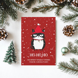 Tarjeta Festiva Gato divertido y grochy catmas Navidades del humor