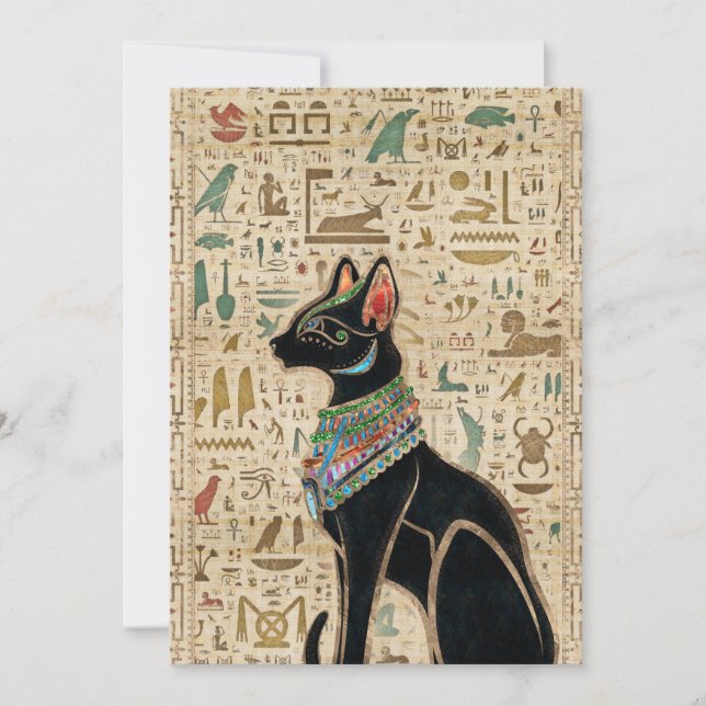 Tarjeta Festiva Gato egipcio - Bastet sobre papiro (Anverso)
