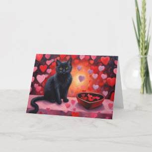 Tarjeta Festiva Gato El día de San Valentín negro