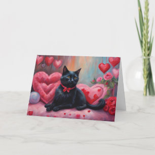Tarjeta Festiva Gato El día de San Valentín negro