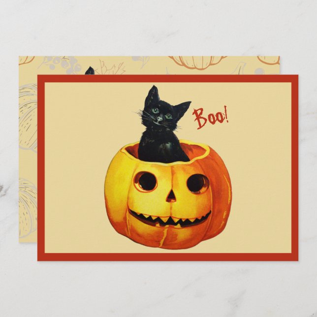 Tarjeta Festiva Gato en Calabaza (Anverso / Reverso)