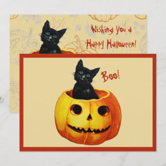 Tarjeta Festiva Gato en calabaza