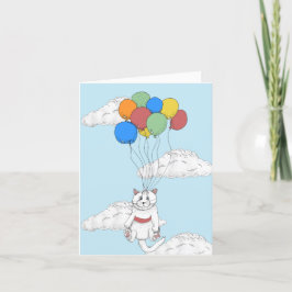 Tarjeta Festiva Gato en las nubes con globos