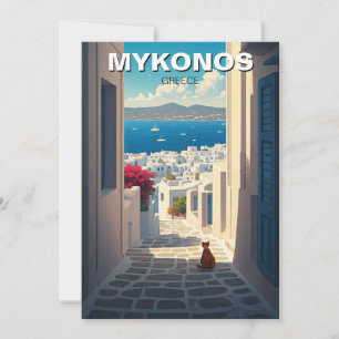 Tarjeta Festiva Gato en Mykonos Grecia en bicicleta en viaje