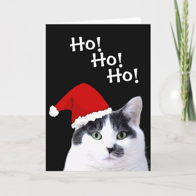Tarjeta Festiva Gato en Navidades de Santa Hat (Anverso)