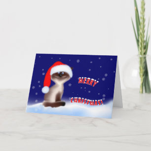 Tarjeta Festiva Gato en Santa Hat