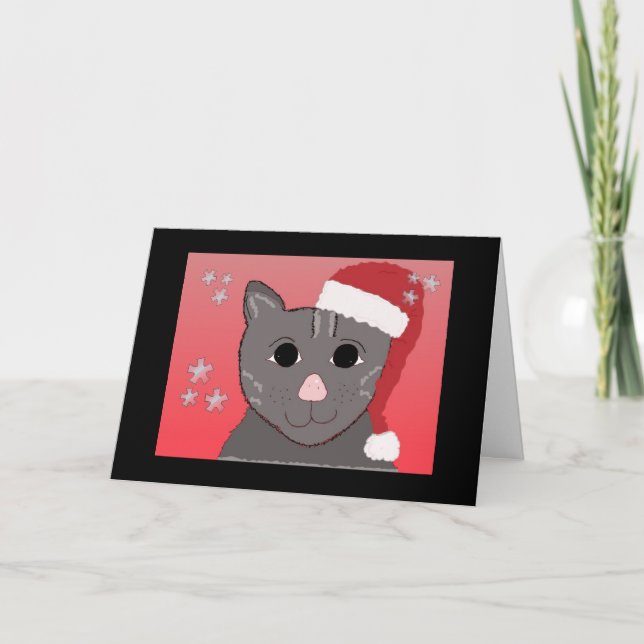 Tarjeta Festiva Gato en un Gorra (Anverso)