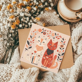 Tarjeta Festiva Gato escandinavo amante del corazón San Valentín