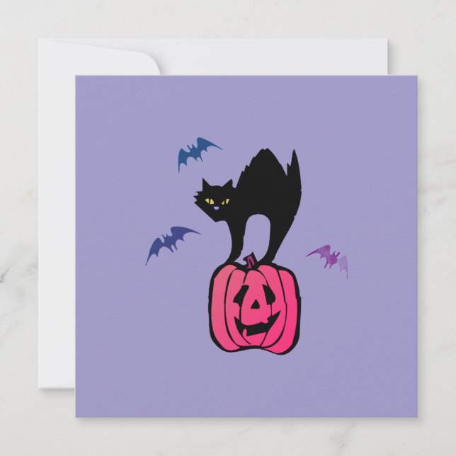Tarjeta Festiva Gato Espeluznante Calabaza de Halloween Pop Art (Anverso)