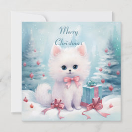 Tarjeta Festiva Gato Esponjoso con Lazo Rosa