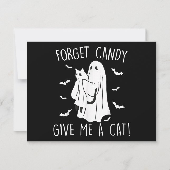 Tarjeta Festiva Gato fantasma divertido de Halloween Olvida dulces (Anverso)