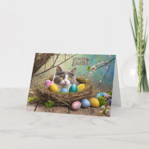 Tarjeta Festiva Gato feliz de Pascua