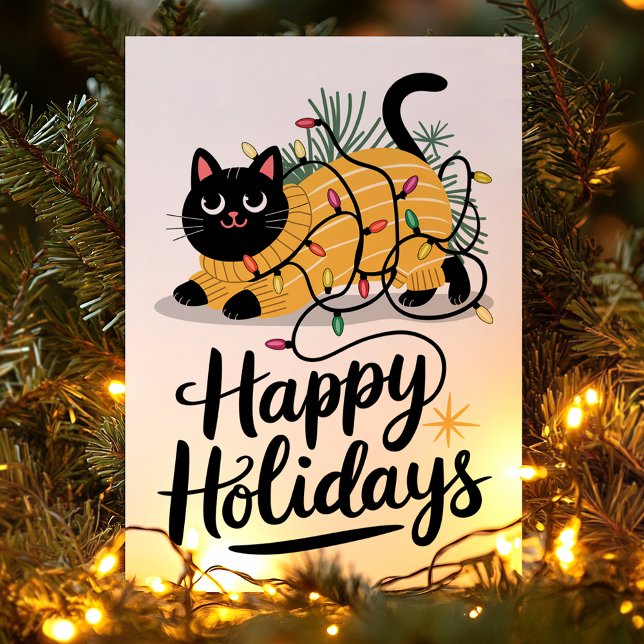 Tarjeta Festiva Gato feliz de vacaciones envuelto en Navidades de  (Subido por el creador)