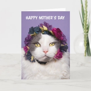 Tarjeta Festiva Gato feliz del día de la madre en humor de la flor