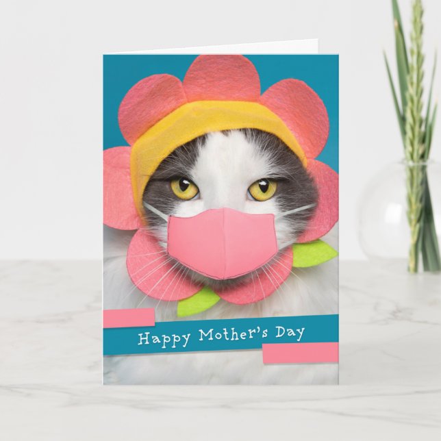 Tarjeta Festiva Gato feliz del día de la madre en una máscara de l (Anverso)