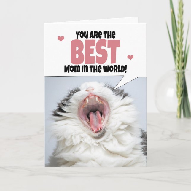 Tarjeta Festiva Gato feliz del día de la madre gritando humor (Anverso)