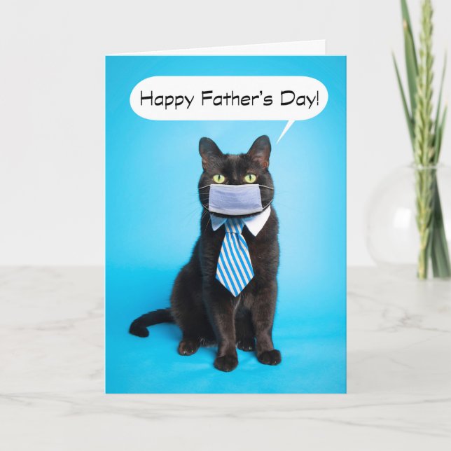 Tarjeta Festiva Gato feliz del día del padre en la máscara de la c (Anverso)