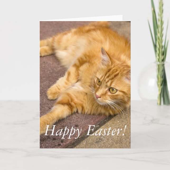 Tarjeta Festiva Gato feliz del jengibre de Pascua (Anverso)