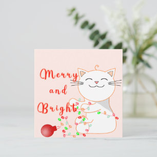 Tarjeta Festiva Gato Feliz Jugando Con Luz LED Navidades Lindas