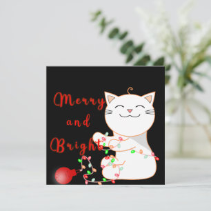 Tarjeta Festiva Gato Feliz Jugando Con Luz LED   Navidades Lindas 
