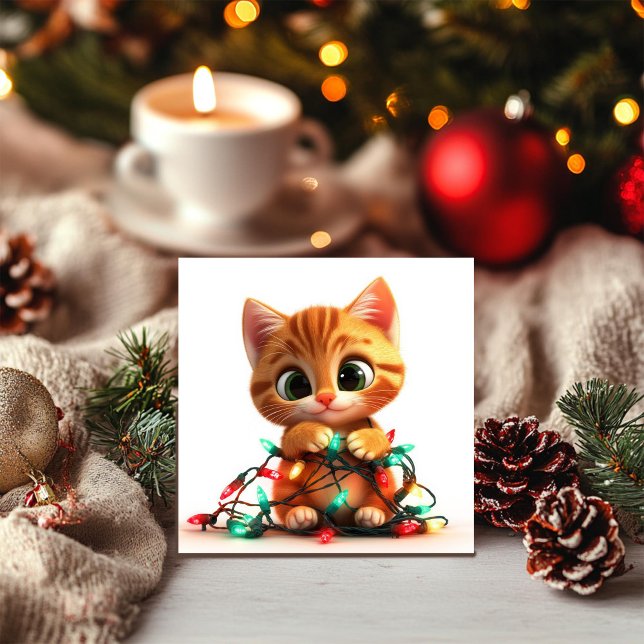 Tarjeta Festiva Gato festivo con luces centelleantes (Subido por el creador)