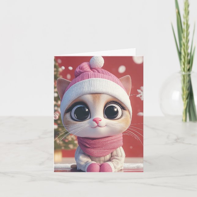 Tarjeta Festiva Gato festivo en Santa Hat (Anverso)
