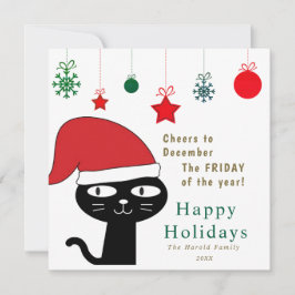 Tarjeta Festiva Gato festivo lindo con un Sombrero Rojo moderno