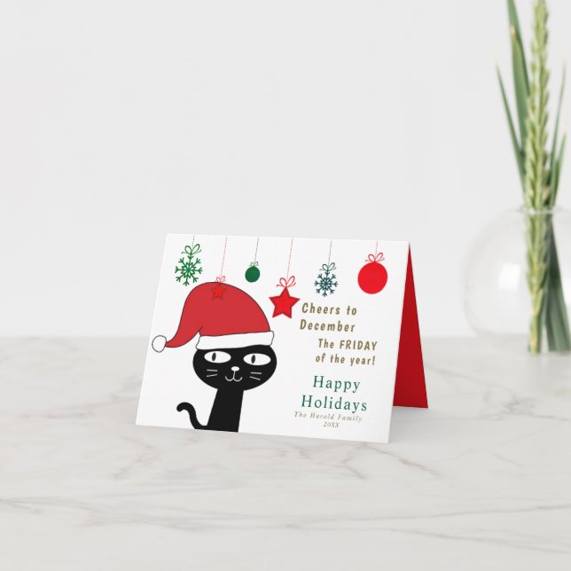 Tarjeta Festiva Gato festivo lindo con un Sombrero Rojo moderno (Anverso)