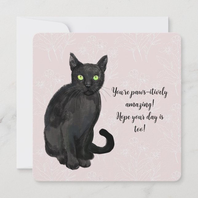 Tarjeta Festiva Gato fondo floral (Anverso)