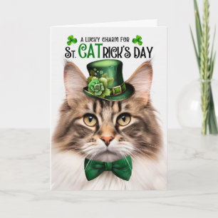 Tarjeta Festiva Gato Forestal Noruego Marrón Día de CATrick