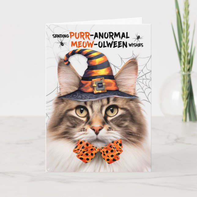 Tarjeta Festiva Gato forestal noruego PURRanormal MEOWolween (Anverso)