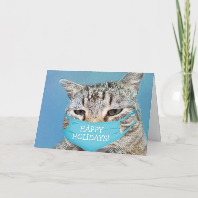 Tarjeta Festiva Gato Frustrado "Felices Fiestas" (Anverso)