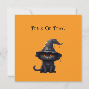 Tarjeta Festiva Gato Gatito Bruja Negra Halloween