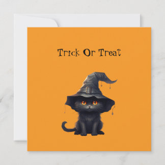 Tarjeta Festiva Gato Gatito Bruja Negra Halloween