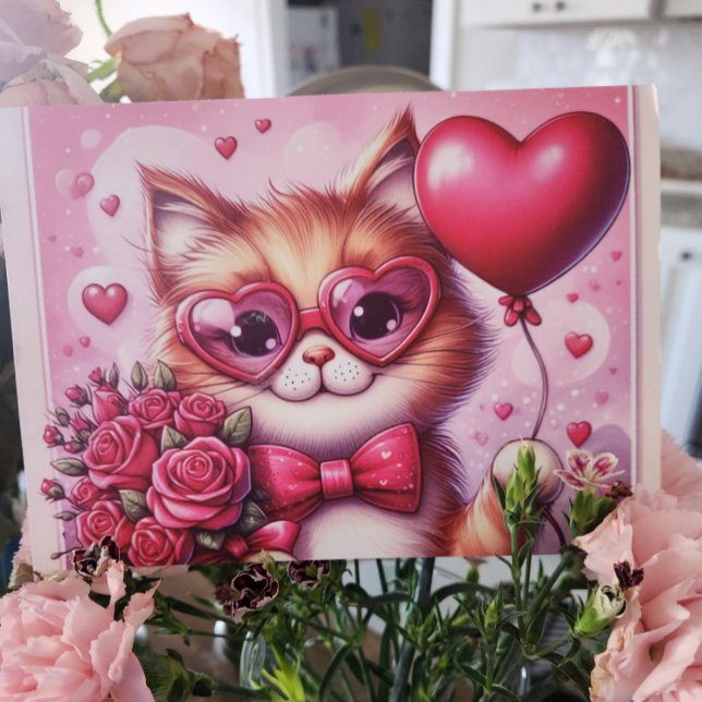 Tarjeta Festiva Gato/Gatito lindo del día de San Valentín (Subido por el creador)