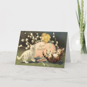 Tarjeta Festiva Gato Gato Gato Gatito De Pascua Pollito De Huevo P
