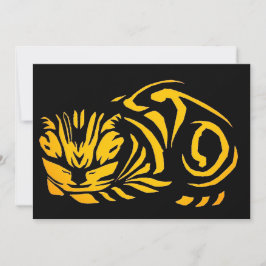 Tarjeta Festiva Gato grabado en madera de Julie de Graag (Oro)