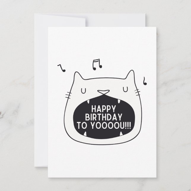 Tarjeta Festiva Gato gracioso cantando feliz cumpleaños para ti (Anverso)