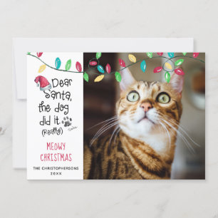 Tarjeta Festiva Gato gracioso dice que Navidades Meowy foto nombre