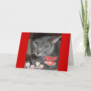 Tarjeta Festiva Gato gris azul ruso el día de San Valentín