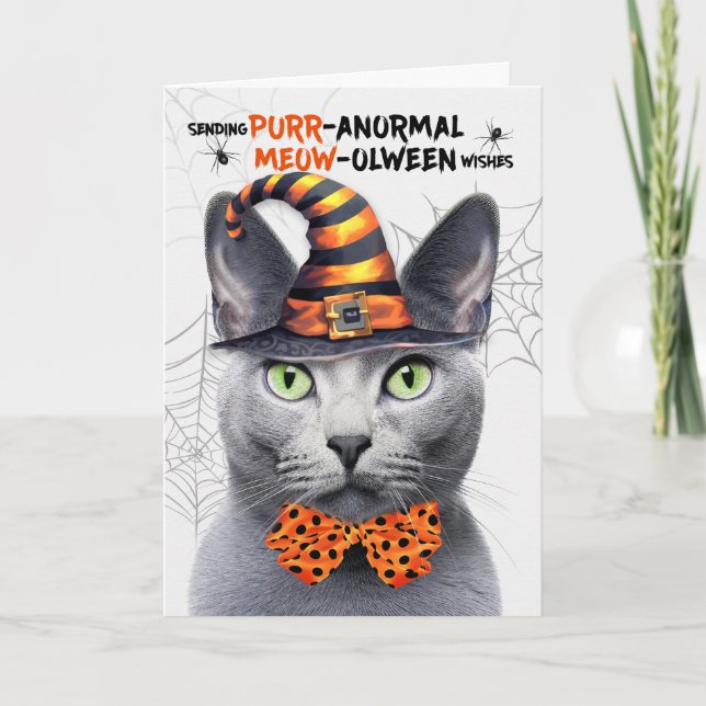 Tarjeta Festiva Gato Gris Azul Ruso PURRparo anormal (Anverso)