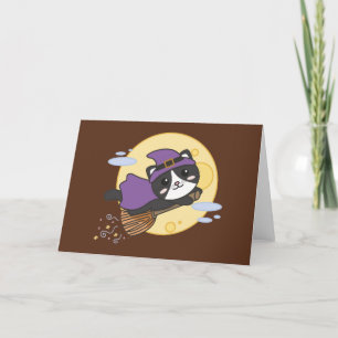 Tarjeta Festiva Gato Halloween Brujas Niños Vestidos