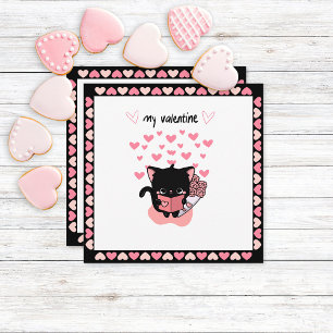 Tarjeta Festiva Gato Kawaii Lindo Mi San Valentín Aula Blanco Plan