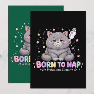 Tarjeta Festiva Gato Kawaii Nacido para Dormir