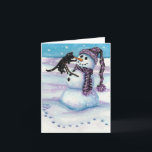 Tarjeta Festiva Gato Kitty de Snowman por BiHrLe Card<br><div class="desc">Creado utilizando una de mis pinturas originales de la serie Meet the Flurries.</div>