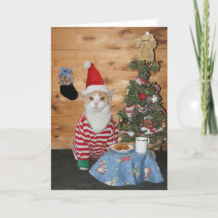 Tarjeta Festiva Gato/Kitty navidades en PJs