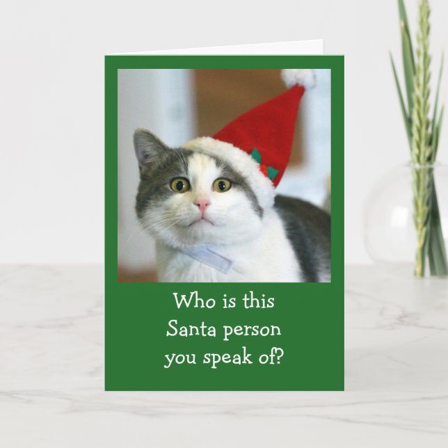 Tarjeta Festiva Gato lindo con sombrero Santa (Anverso)
